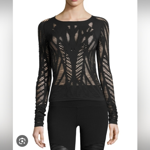 ALO Yoga Tops - Alo Yoga Wanderer Laser Cut Out Long Sleeve Sport Top, Black, Large